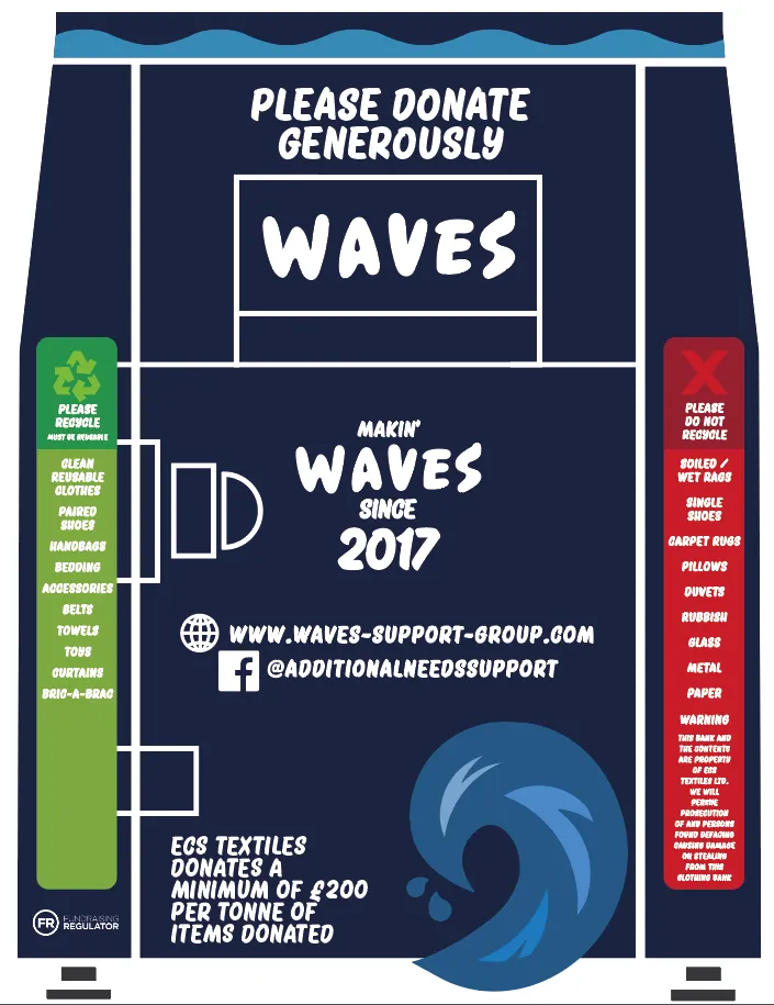 Clothing bin design for the Waves support group